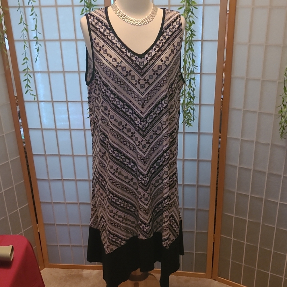 Tacera Black and White Geometric High Low Dress